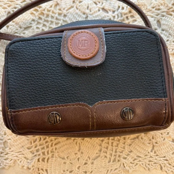 Vintage Martin Roberts Mini Crossbody Bag Brown Black Leather Small Purse - Picture 2 of 12